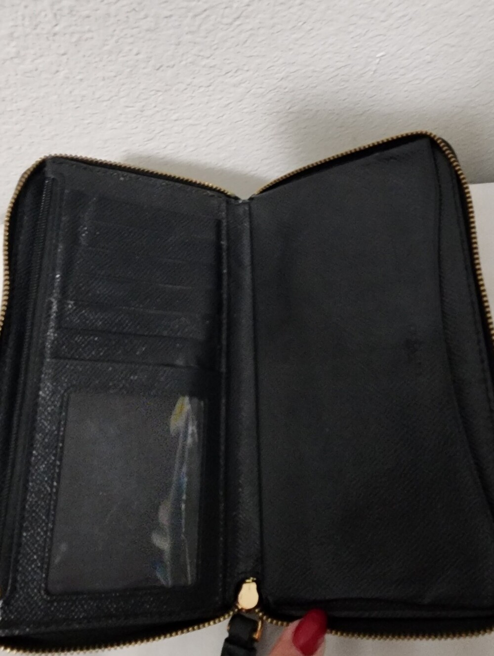 Coach Black Pebbled Leather Wristlet Zip Wallet with Embossed Logo - Picture 3 of 4